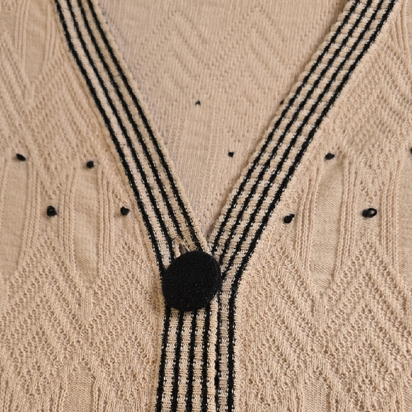 MANOUSH Cream and Black Cotton Long Cardigan with Textured Knit - Picture 14 of 14